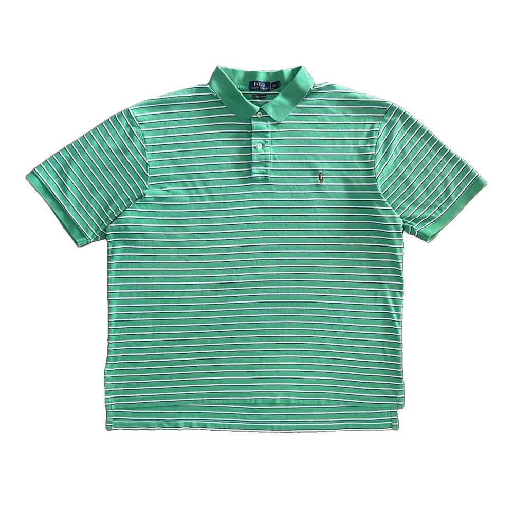 Polo Ralph Lauren Pima Soft Touch Polo Shirt Green Striped Men 2XLT Tall Pony